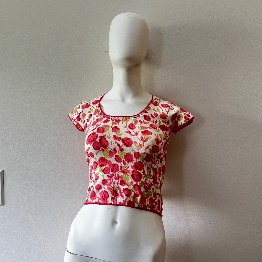 Vintage Y2K Late 90s Caché Rose Floral Crop Top NWT Romantic Coquette Baby Tee